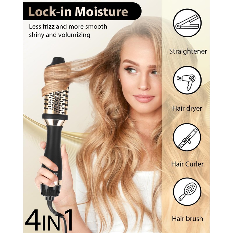 Blow Hair Dryer Brush: Detachable 4-in-1 with Ionic Technology, Brush-Blow-Dryer
