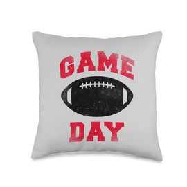 Football Lover Apparel Game Day, Distressed Black and Red Funny Football Season Throw Pillow, 16x16, Multicolor