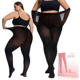 UISLII Plus Size Tights for Women,2 pairs 80D Semi Opaque Tights women,Solid Color Soft High Waist Stockings Size Up to 6XL.(2 Pairs Black)
