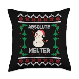Naughty Nice List Humbug Christmas Absolute Melter Funny Anti-Christmas Melting Snowman Joke Throw Pillow, 18x18, Multicolor