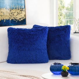 BBiggood Royal Blue Throw Pillows, Pack of 2 Luxury Soft Faux Fur Royal Blue Pillows, Blue Pillows for Couch, Blue Decorative Pillows,18 x 18 Inch