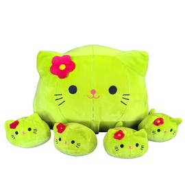 5 PCS Cactus Cat Plush Stuffed Animal Family-19" Soft Cactus Cat Plush, Large Mommy Plushies with 4 Baby Kittens Plushies for Kids, Kawaii Plush Toy Christmas Birthday Gifts for Kids Boys Girls