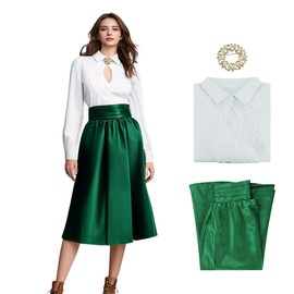 GAUWEAN Ellen Griswold Costume Christmas Vacation Ellen Shirt Skirt Brooch Set Vintage Dress for Women L