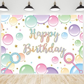 CRTPOD Bubble Birthday Backdrop Colorful Pop On Over Bubble Birthday Photography Background for Girls Birthday Party Celebration Decorations Supplies Banner Photo Studio Photobooth Props 7x5ft