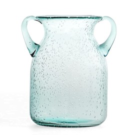 MDLUU Seeded Glass Vase, 4.6" W x 6.7" H, Clear, Double Ear Design, Coastal Modern Style, Perfect for Dining Room, Bedroom, Bathroom