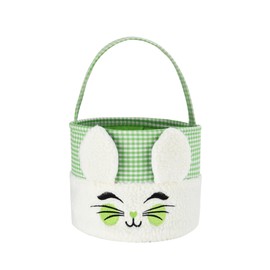 Easter Bunny Basket,Cute Plush Easter Bucket with Handle for Easter Party Egg Hunts Decorations Candy Gifts Storage (Green)