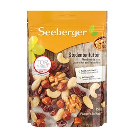 Seeberger Seeberger Studentenfutter 5er Pack: Klassische Nuss-Frucht-Mischung aus Haselnusskernen, Mandeln, Waln1ssen & Cashewkernen, mit Rosinen - reich an Vitamin E, vegan (5 x 150 g)