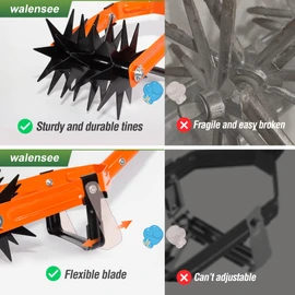 Walensee Rotary Cultivator Garden Tool, Adjustable Long Handle Hand Tiller with Star-Shaped Rolling Tines, 2-in-1 Weeder & Soil Aerator for Lawn Care, Reseeding Grass, Soil Mixing, Manual Yard Tiller