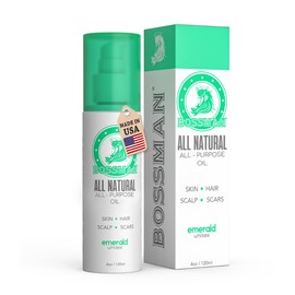 Bossman Skin, Scalp, and Hair Oil for Men & Women - 4 oz Moisturizing Body Oil - Emerald (Green Tea) Scent - Anti-aging, Hydrating, Scar Reducing Solution with Olive, Sunflower, Vitamin E