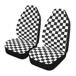 LONSANT Checkered Car Seat Covers Set of 2,Geometric Checkered Plaid Pattern Black White Car Racing Sports Chess Board Universal Front Seat Protector for Women Men Cute Car Accessories for Trucks