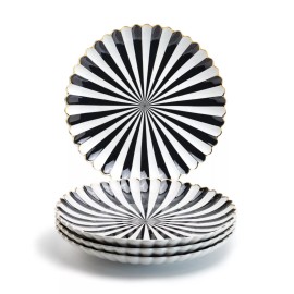 Grace's Teaware Grace Teaware 10.75" Black & White Scallop Fine Porcelain Dinner Set of 4 Plates