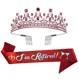 ALRBE TIN Retirement Sash and Crown Kit Retirement Party Supplies for Lady Her Retirement Party Decorations Favors Red Crowns