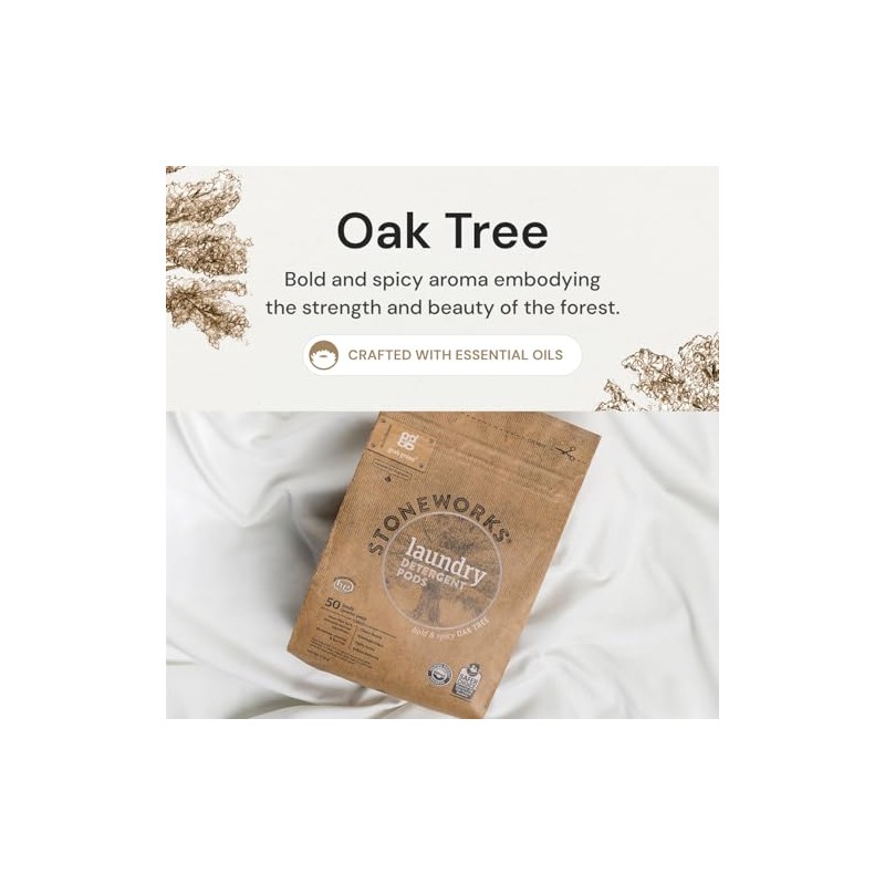 Grab Green Stoneworks Natural Laundry Detergent Powder Pods, Oak Tree,