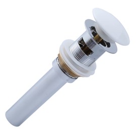 Universal Bathroom Sink Drain with Pop-Up,Overflow Hole,Ceramic White Cap & Stainless Steel Body - Easy to Install, Durable Copper Mesh Filter -Fits Standard Sink With Overflow White & Silver KINGWONG