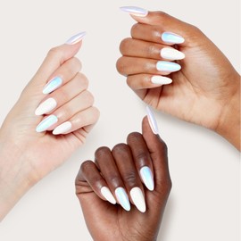 Dsvanay Press On Nails Medium - Almond Aurora Chrome/Glossy Designs,Glue On Nails with Nail Glue, Reusable, 12 Sizes - 24 Soft Gel Fake Nails Kit, Glazed Donut,Glass Nails,Pearly White