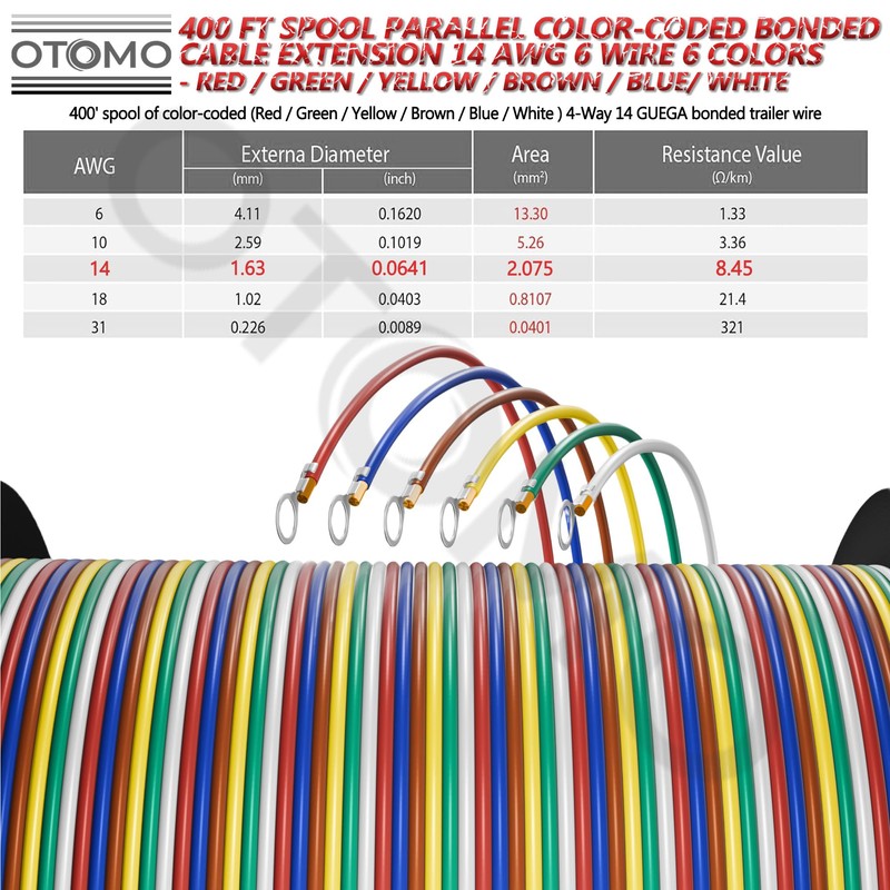 Enough Long 400FT 14 Gauge 6 Way Trailer Wire CCA