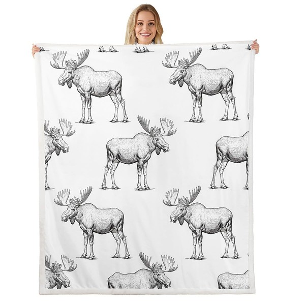 Feelyou Moose Fleece Wild Animal Theme Sherpa Blanket for Chair