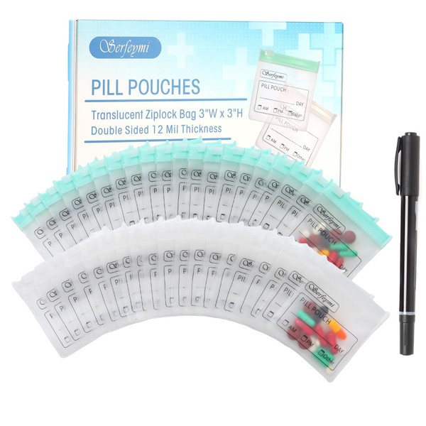 Serfeymi 48 Pcs Zippered Pill Pouches Organizer Plastic Bags 3