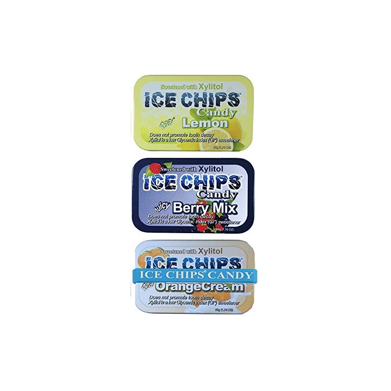 ICE CHIPS Xylitol Candy 6 Tins (Fruity Pack); Low Carb,