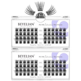 BEYELIAN Individual Eyelashes, C Curl Cluster Eyelashes, Cluster Lashes, 96 Pieces, 0.07 mm, 10–16 mm, Mixed DIY Eyelash Extensions, Individual Lashes at Home, Super Thin Black Band (Twin Flowers)