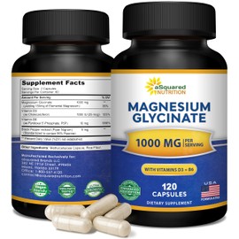 Magnesium Glycinate 1000mg with Vitamin D3 & B6-500mg per Capsule - Pure Elemental Mag Supplement Complex for Sleep, Muscle, Bone Health - Replace Gummies, Tablets & Powder - 120 Capsules