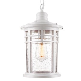 Darkaway Large Outdoor Pendant Lights for Porch, 15inch Outdoor Chandelier Hanging Porch Lights Ceiling Mount Aluminum with Seeded Glass for Front Porch Gazebo Patio (Large, White)