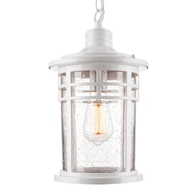 Darkaway Large Outdoor Pendant Lights for Porch, 15inch Outdoor Chandelier Hanging Porch Lights Ceiling Mount Aluminum with Seeded Glass for Front Porch Gazebo Patio (Large, White)
