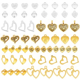 PH PandaHall 150 Pcs 15 Styles Tibetan Style Alloy Heart Charm Pendants for Jewelry Earring Bracelet Necklace Pendant Making Valentine's Day Decoration, Silver/Golden