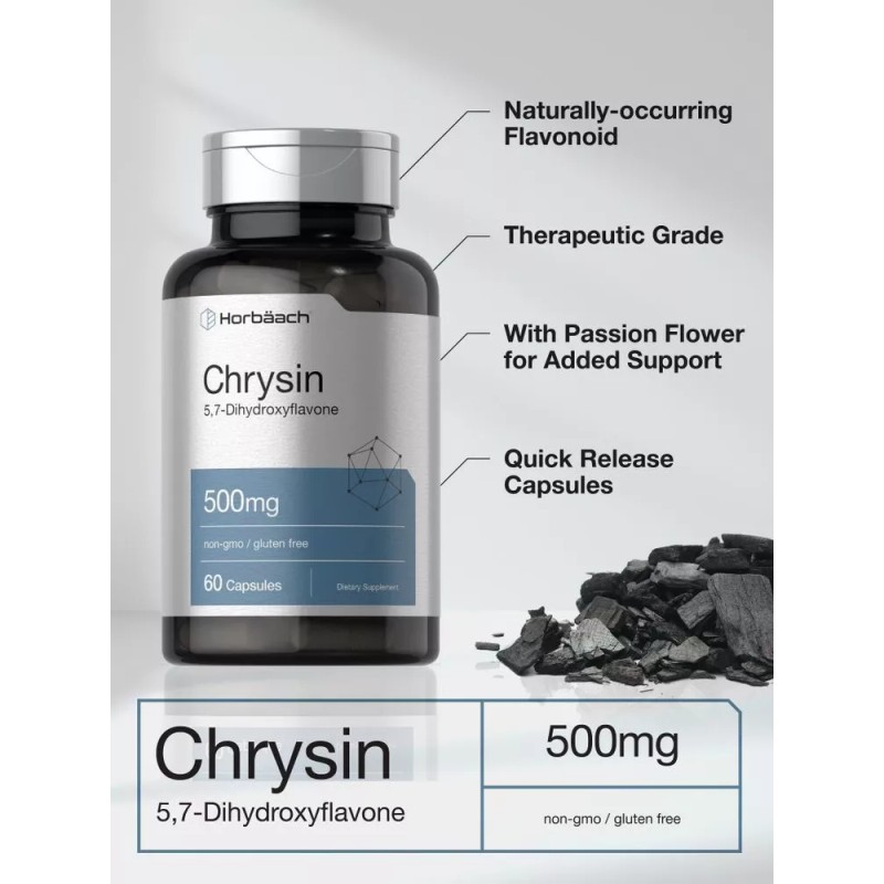 Horbäach Chrysin 500mg | 60 Capsules | Passion Flower Extract