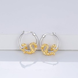 OHAYOO Dragon Hoop Earrings - Sterling Silver Dragon Huggie Hoop Earrings - Animal Jewelry Gifts For Women (Gold)