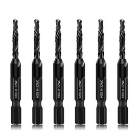 6-Piece 8-32NC Combination Drill Tap Countersink Bit Set SAE, Made of High-Speed Steel with Anti-Rust Blackened Coating, Ideal for Soft Metal, Wood & Plastic, 8-32NC Thread Size, 1/4” Hex Shank