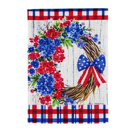 Evergreen Patriotic Wreath Garden Waffle Flag