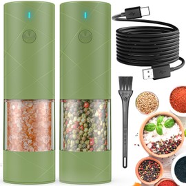 2Pack Electric Salt and Pepper Grinder Set USB Rechargeable with Warm LED Light, Adjustable Coarseness Lidaop Large Capacity Automatic Salt Pepper Mill Grinder for Kitchen, Restaurant, Outdoor, Green