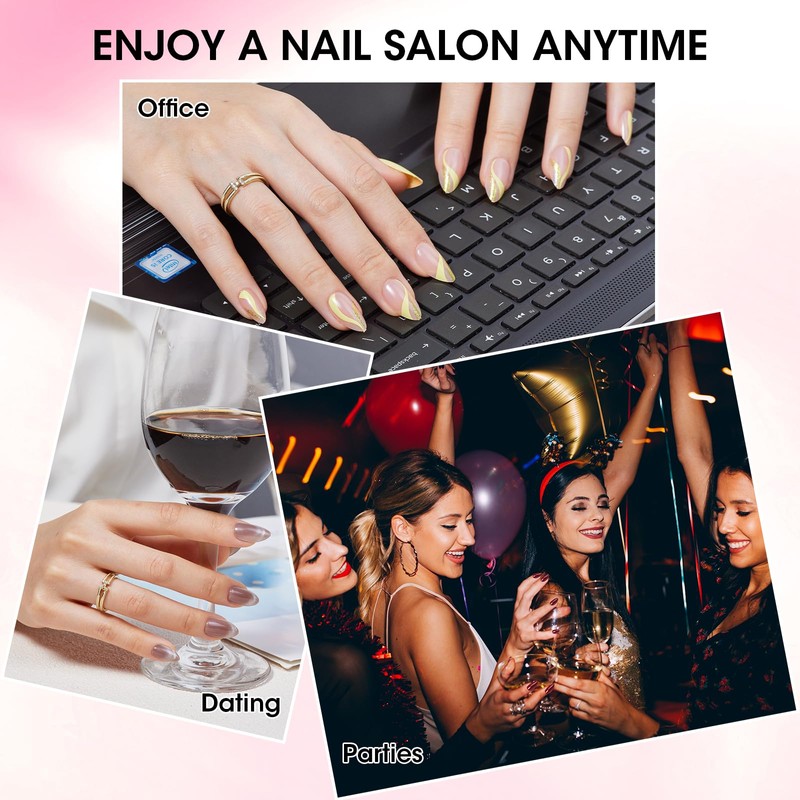 FYB Press On Nails, Short Almond Nails, With Glue (08-Grey-purple