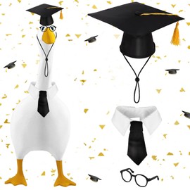 HCEWSBFD 3PCS Graduation Porch Goose Outfits with Black Hat Glasses Bow Tie Class of 2025 Graduation Party Photo Prop Goose Costume for Outdoor Courtyard Garden Lawn Cement Geese Statue Decoration