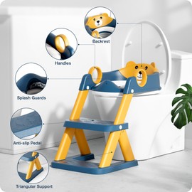 Rabb 1st Potty Training Seat, Upgrade Toddler Toilet Seat for Kids Boys Girls, 2 in 1 Potty Training Toilet for Kids, Splash Guard Anti-Slip Pad Step Stool（Blueyellow）