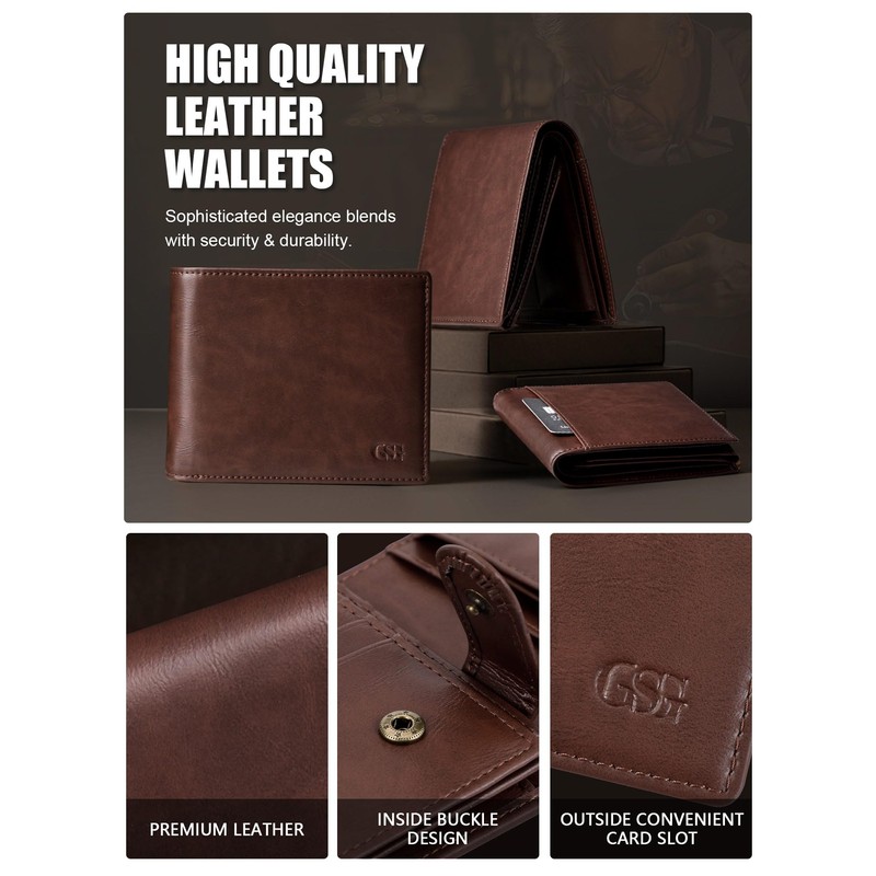 GSG SINCE 1998 Mens Leather Wallet with Coin Pocket, RFID