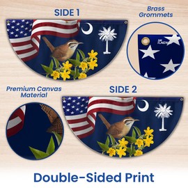 FLAGWIX American Flag South Carolina Yellow Jessamine Flower and Carolina Wren Bird Non-Pleated Fan Flag MLN2637FL, Suitable for Outdoor and Indoor