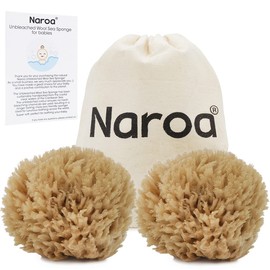 Naroa Natural Baby Sponge | Soft Sea Wool Unbleached Bath Sponge for Newborn | Baby Shower Essentials Pregnancy Gifts Boy Girl