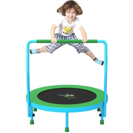 Jump Into Fun 36’’ Mini Tranpoline for Kids, 3FT Toddler Tranpoline with Handle, Foldable Kids Tranpoline Indoor/Outdoor for Toddlers Ages 3-6, Small Fitness Rebounder Tranpoline, Blue & Green Blue