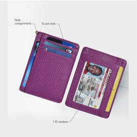 Leather Minimalist Wallet for Men & Women RFID Front Pocket Leather Card Holder Wallets (Fuchsia, Small)