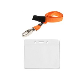 ID Card It 1 PVC ID Card Pass Badge Holder and Lanyard Neck Strap (Orange Metal Clip)