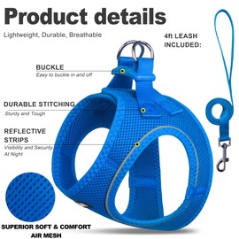 Fida Comfy Dog Harness with Leash, Soft Puppy Vest Escape Proof, Breathable Lightweight Soft Mesh, Adjustable Reflective Step-in Harness for Small Pet Walking (S, Blue)