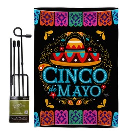 Breeze Decor Picado Cinco de Mayo Garden Flag Set with Stand Summer Party Cactus Pinata Sombrero Mexican Fiesta Outdoor House Decoration Banner Small Yard Gift Double-Sided, Thick Fabric, Made in USA
