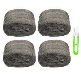 Steel Wool for Mice Control - 4 Pack of 1 x 15FT Steel Wool with Scissors,0000 Steel Wool Fiber Fill Roll for Gap Filter Blocker Coarse Wire Hardware - Vents in Garden, House, 21.16oz