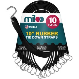 Miloo Rubber Bungee Cords with Hooks - Heavy Duty Tarp and Cargo Straps - Made in USA - 10 Inch Pack of 10