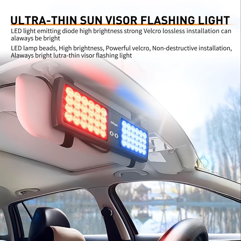 Nilight Red Blue 48LED Visor Strobe Lights Interior Windshield Emergency