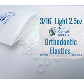 3/16 inch Light 2.5 oz - Orthodontic Elastic Rubber Bands - 100 Pack - Clear Latex Free, Small, Braces, Dreadlocks Hair Braids, Tooth Gap, Packaging, Crafts, Sonic Dental Supply - Made in USA