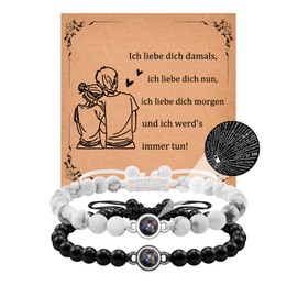 CheersLife Partner Bracelets Valentine's Day Gifts for Him and Her Partner Gift Couple Bracelets Friendship Bracelet Gifts Husband Wedding Anniversary Gift 2 Pieces, Stone Stainless Steel, Bead