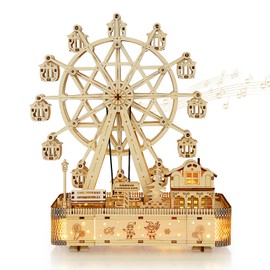 Cuteefun 3D Wooden Puzzle, Rotating Ferris Wheel, with Music Box, Mechanical Model Kits for Adults to Build, Wooden Mechanical Construction Set, Gift for Birthday Father's Day